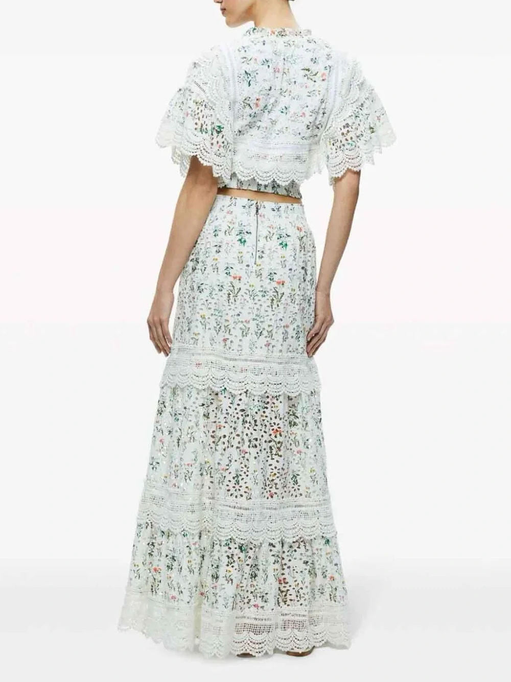 Alice + Olivia Tabitha Lace Floral Print Crop Top and Maxi Skirt Set | S